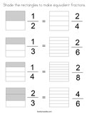 Shade the rectangles to make equivalent fractions Coloring Page