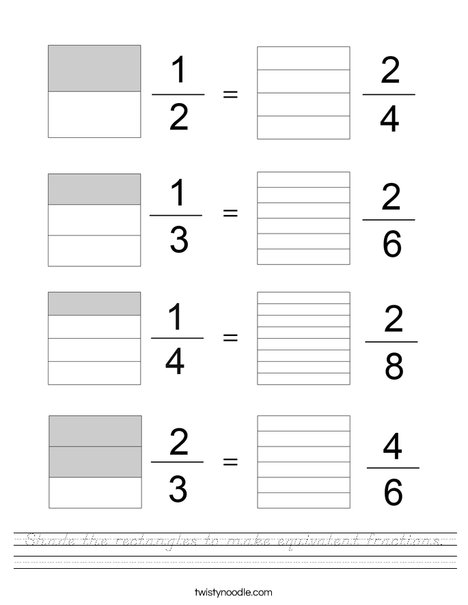 Shade the rectangles to make equivalent fractions. Worksheet