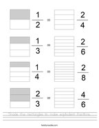 Shade the rectangles to make equivalent fractions Handwriting Sheet