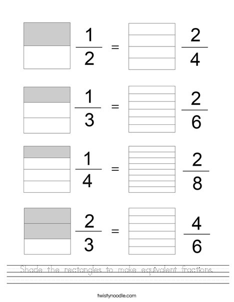 shade the rectangles to make equivalent fractions worksheet twisty noodle