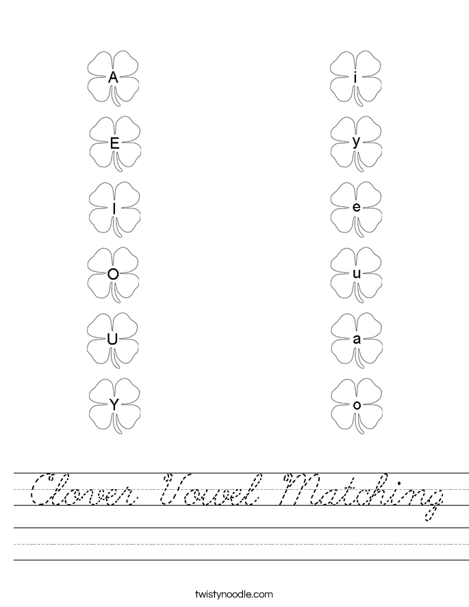 Clover Vowel Matching Worksheet