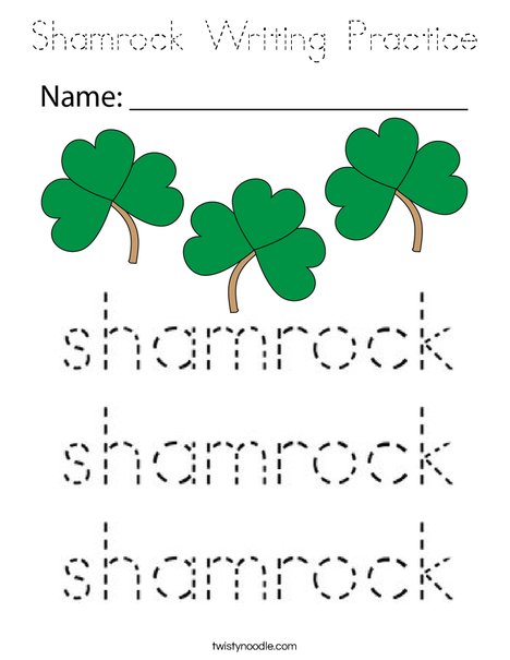 Shamrock Writing Practice Coloring Page