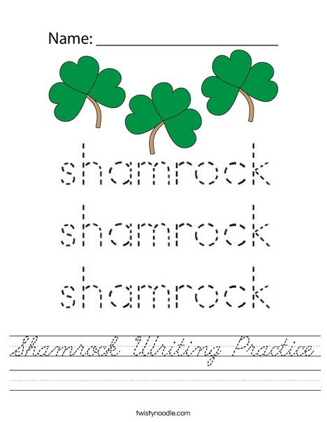 Shamrock Writing Practice Worksheet Cursive Twisty Noodle