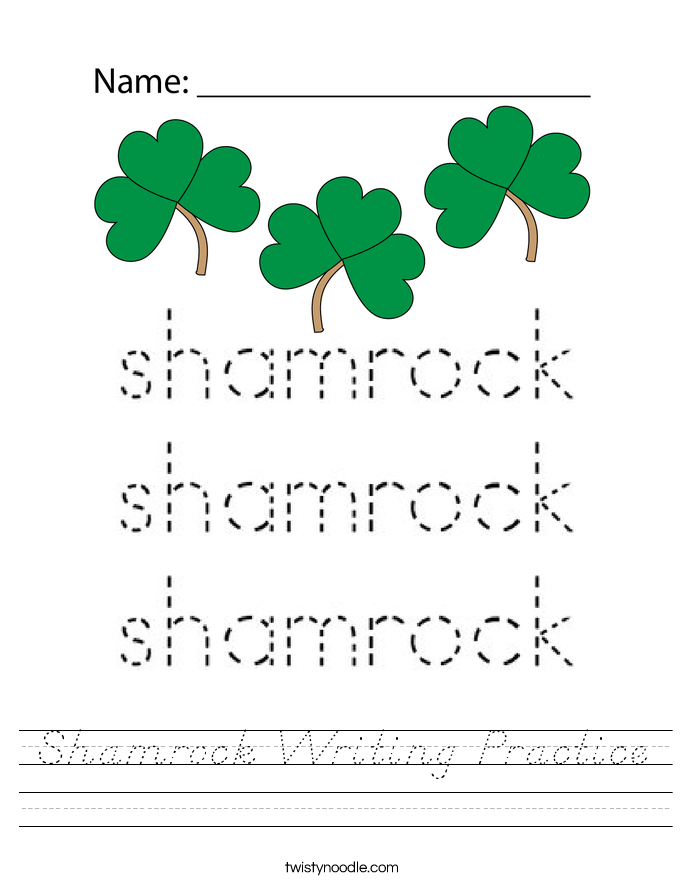 Shamrock Writing Practice Worksheet D #39 Nealian Twisty Noodle