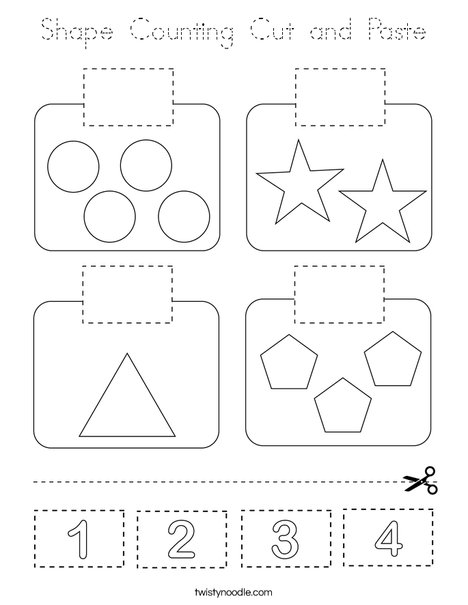 Shape Counting Cut and Paste Coloring Page