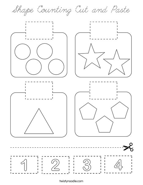 Shape Counting Cut and Paste Coloring Page