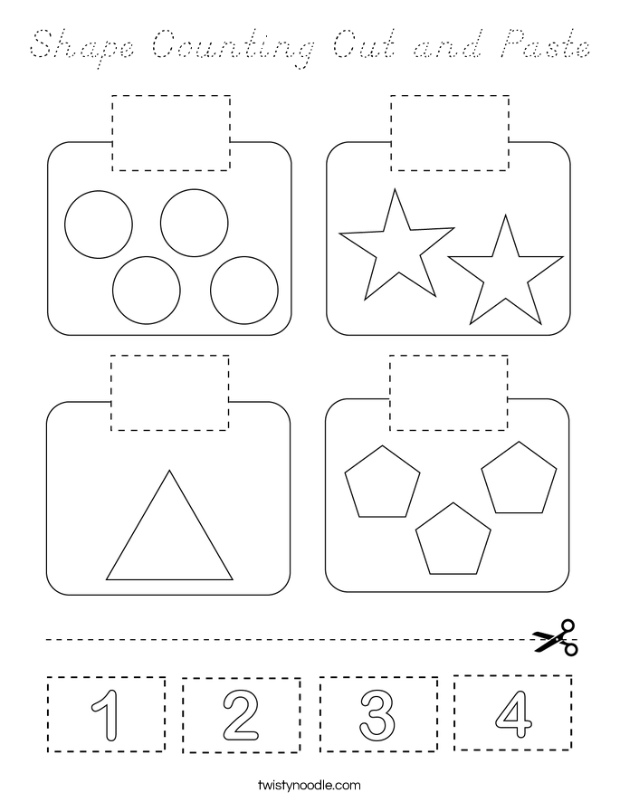 Shape Counting Cut and Paste Coloring Page