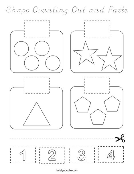 Shape Counting Cut and Paste Coloring Page