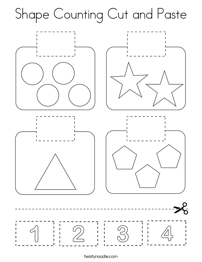 Shape Counting Cut and Paste Coloring Page