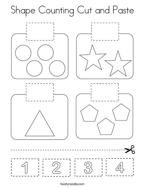 Shape Counting Cut and Paste Coloring Page