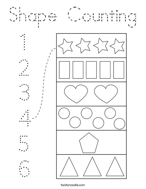 Shape Counting Coloring Page - Tracing - Twisty Noodle