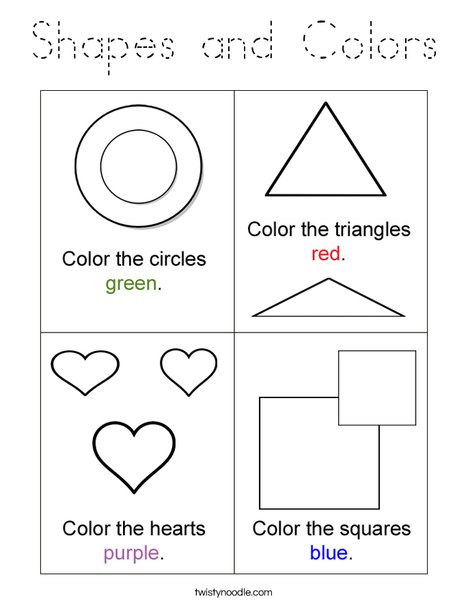 Shapes and Colors Coloring Page - Tracing - Twisty Noodle
