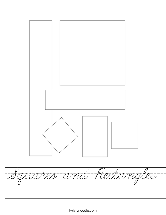 Squares and Rectangles Worksheet - Cursive - Twisty Noodle
