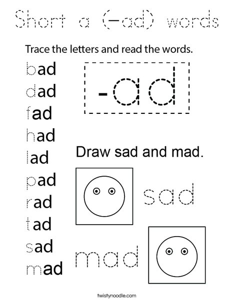 Short a (-ad) words Coloring Page