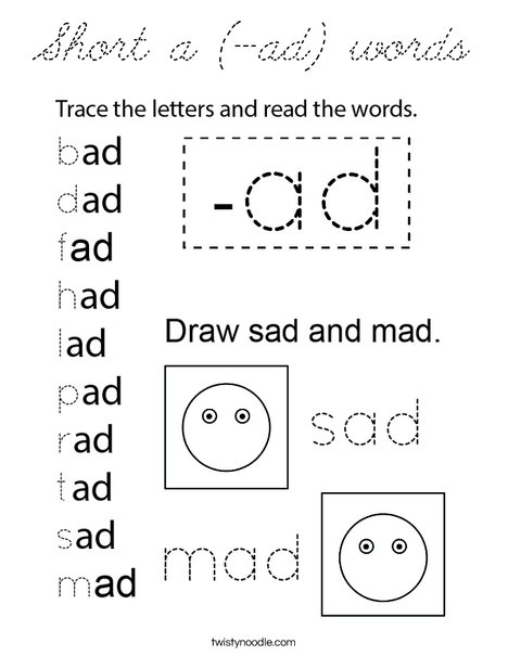 Short a (-ad) words Coloring Page