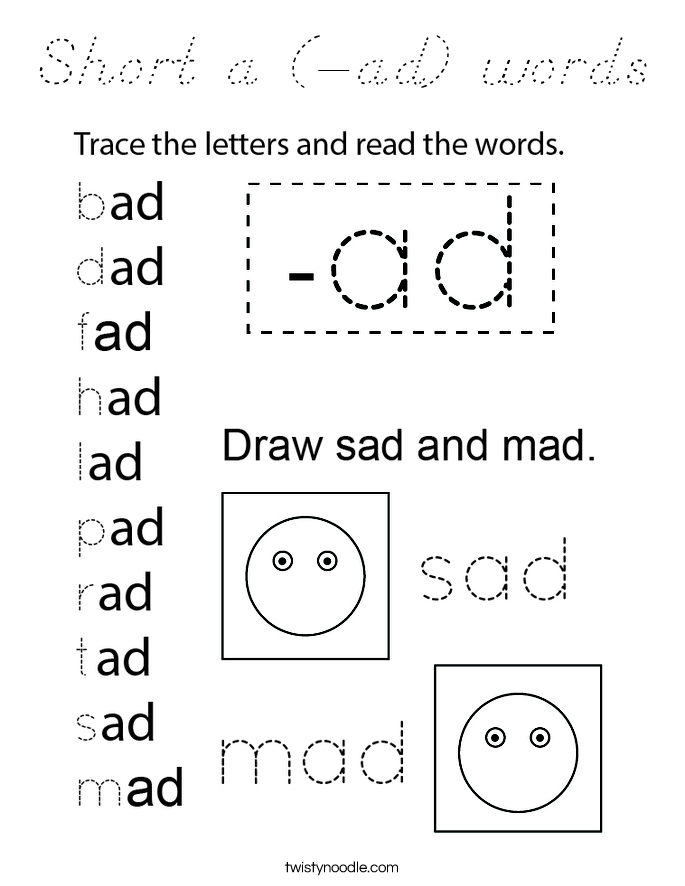 Short a (-ad) words Coloring Page