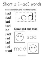 Short a (-ad) words Coloring Page
