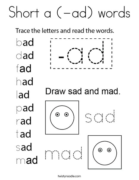 Short a (-ad) words Coloring Page