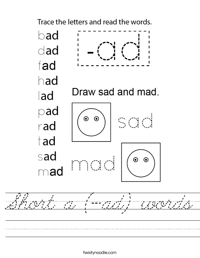 Short a (-ad) words Worksheet