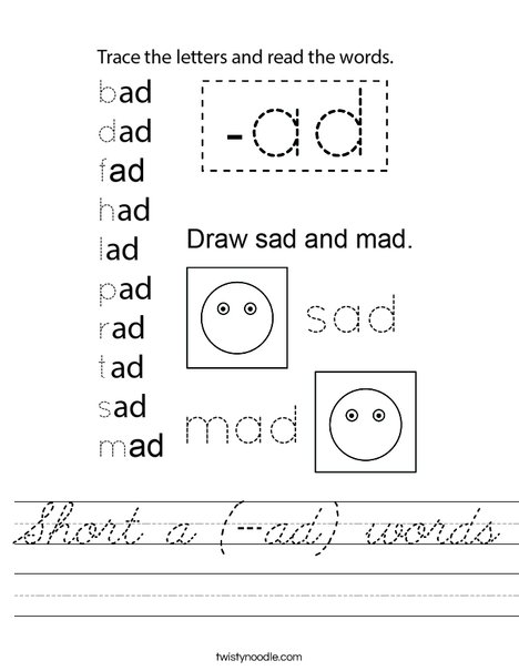 Short a (-ad) words Worksheet