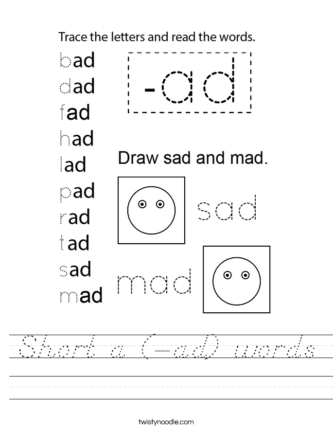 Short a (-ad) words Worksheet