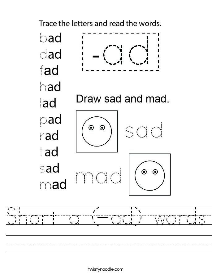 Short a (-ad) words Worksheet