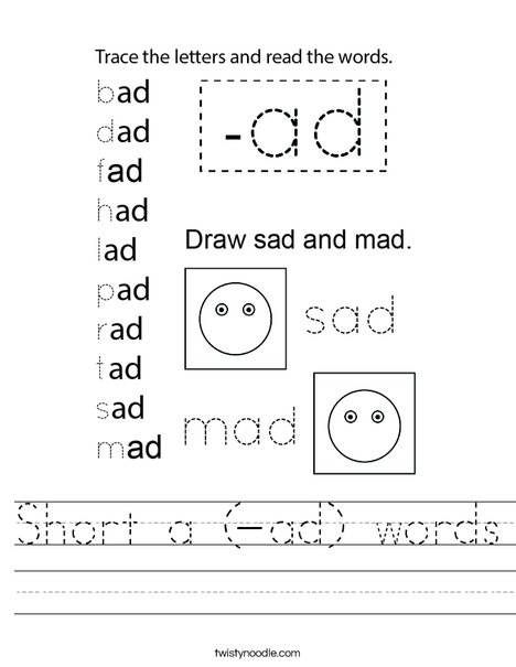 Short a (-ad) words Worksheet