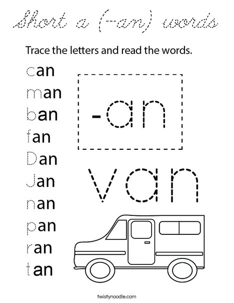 Short a (-an) words Coloring Page