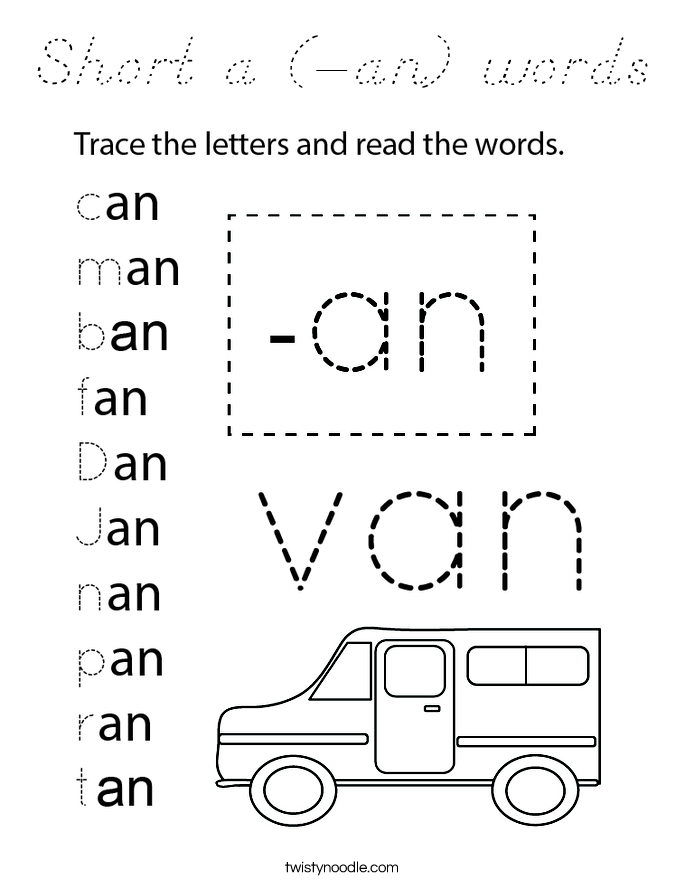 Short a (-an) words Coloring Page