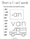Short a (-an) words Coloring Page