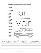 Short a (-an) words Handwriting Sheet