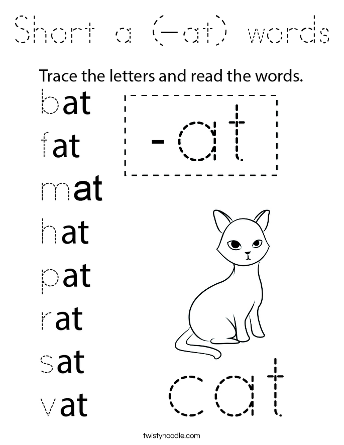 Short a (-at) words Coloring Page