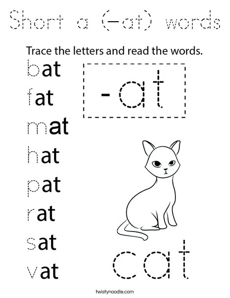 Short a (-at) words Coloring Page