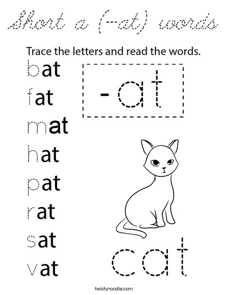 Short a (-at) words Coloring Page