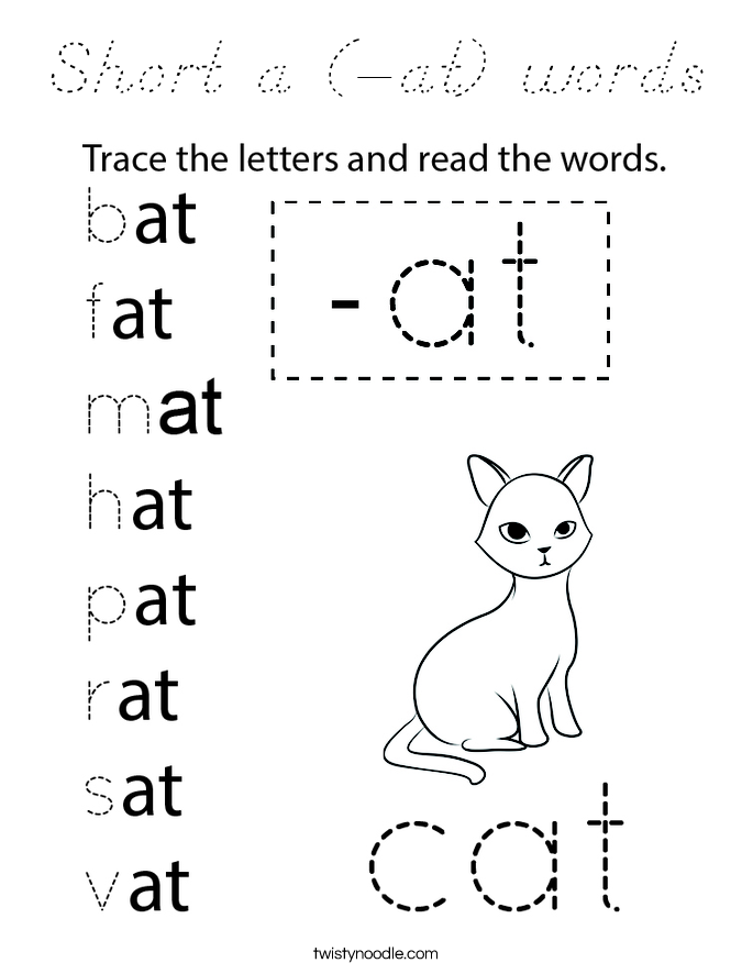 Short a (-at) words Coloring Page