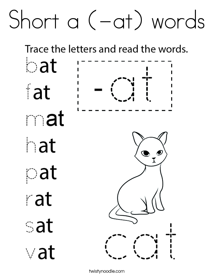 Short a (-at) words Coloring Page