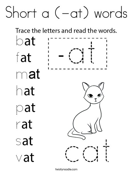 Short a (-at) words Coloring Page