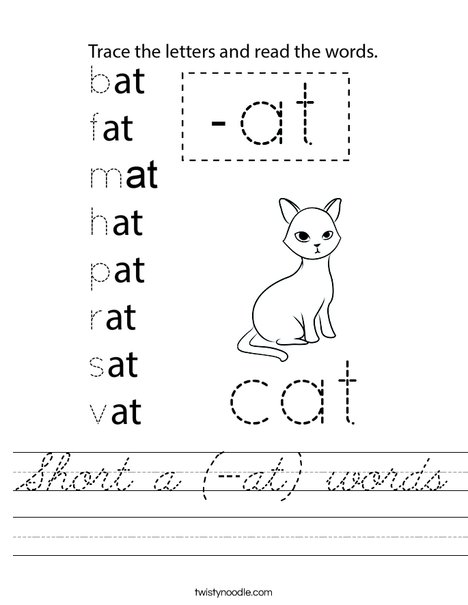 Short a (-at) words Worksheet