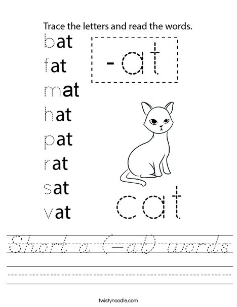 Short a (-at) words Worksheet
