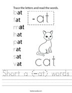 Short a (-at) words Handwriting Sheet