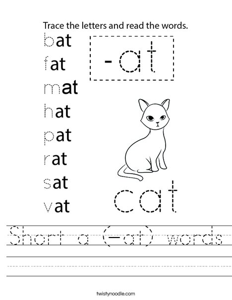 Short a (-at) words Worksheet