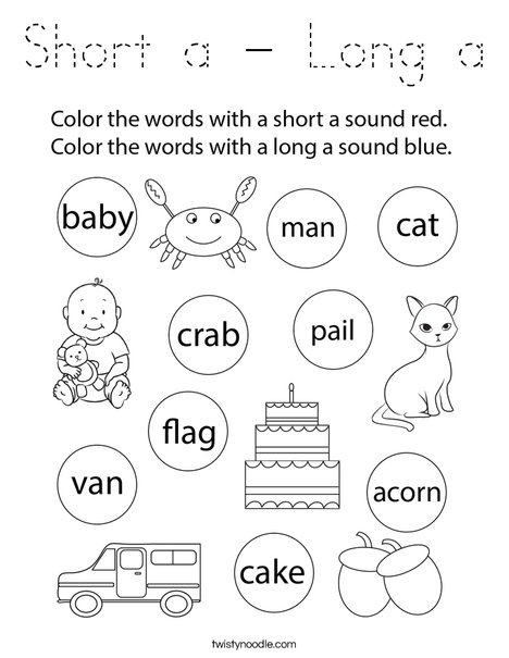 Short a - Long a Coloring Page