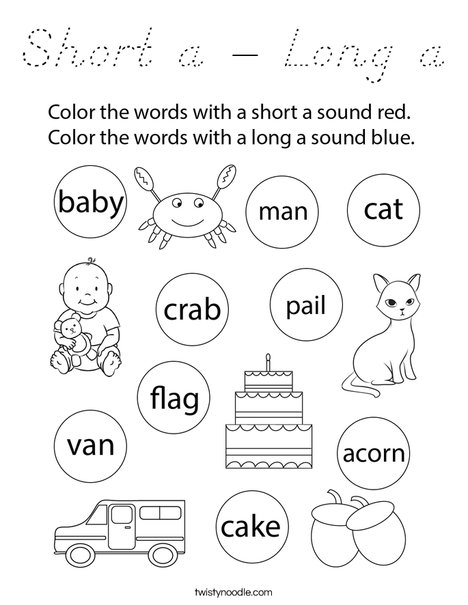 Short a - Long a Coloring Page