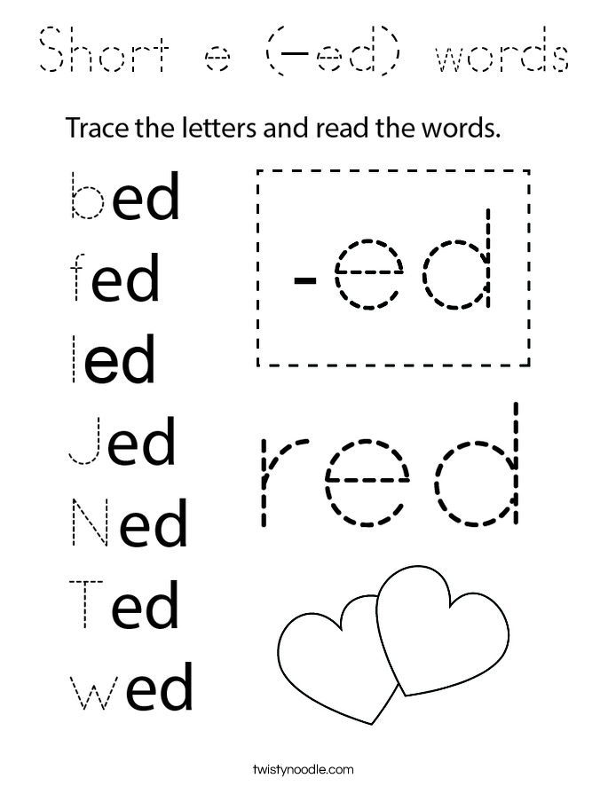 Short e (-ed) words Coloring Page