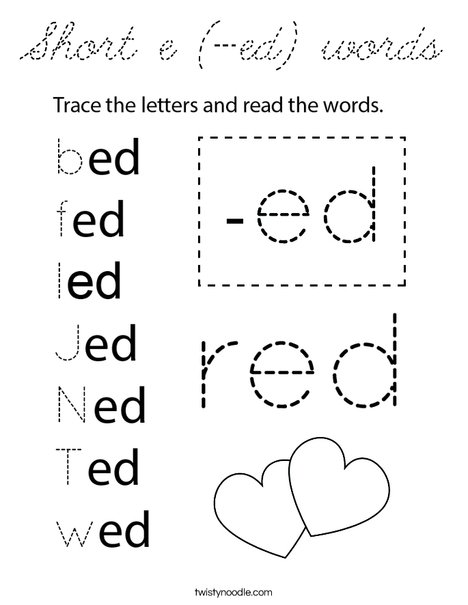 Short e (-ed) words Coloring Page