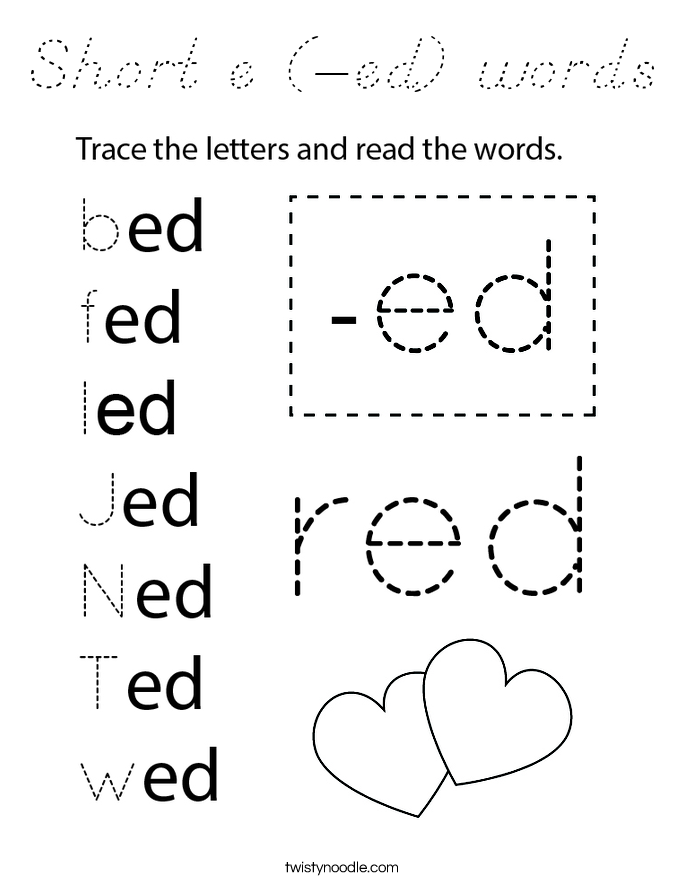 Short e (-ed) words Coloring Page