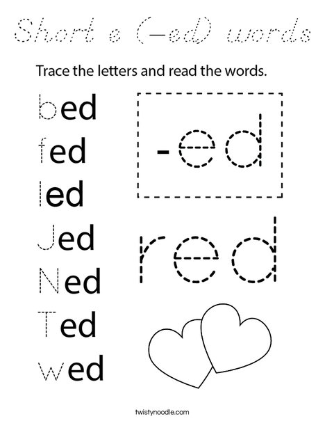 Short e (-ed) words Coloring Page