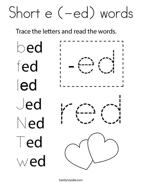 Short e (-ed) words Coloring Page