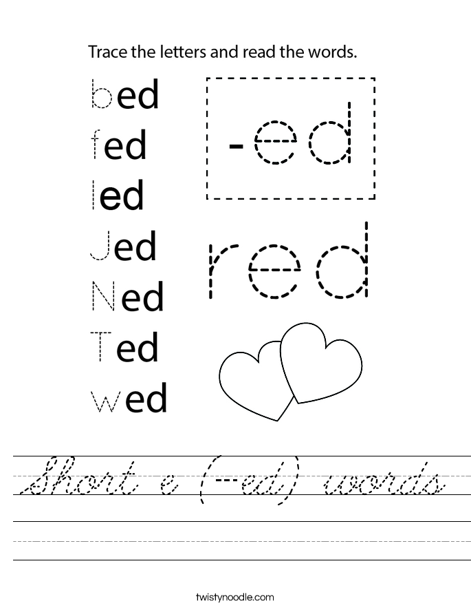 Short e (-ed) words Worksheet