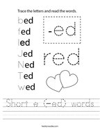 Short e (-ed) words Handwriting Sheet